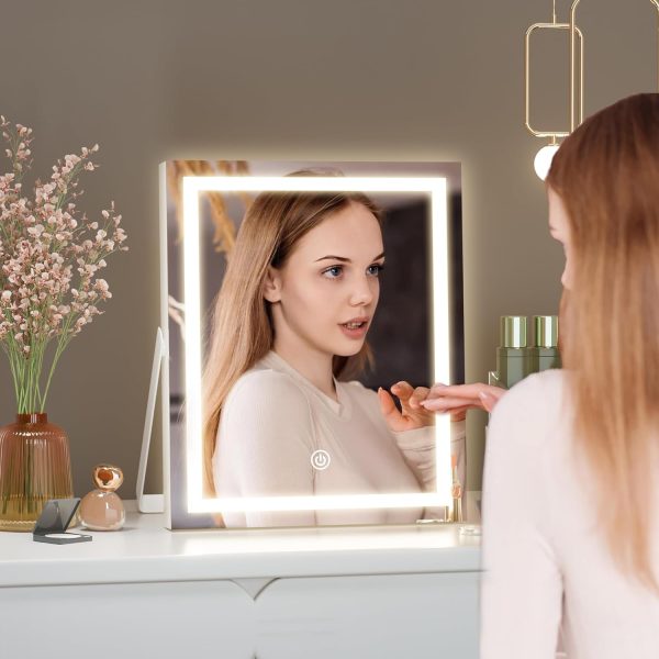 71QOI1BZzfL._AC_SL1500 Vanity Mirror with Lights, 10"×12" LED Makeup Mirror, Lighted Makeup Mirror with Lights, Smart Touch Control Dimmable 3 Modes Light 360°Rotation White
