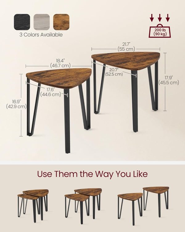 71QaRs-oznL._AC_SL1500 Nesting Coffee Tables, End Tables Set of 2 for Living Room Bedroom, Industrial Small Stacking Side Tables with Metal Frame for Couch, Rustic Brown and Black ULET013B01