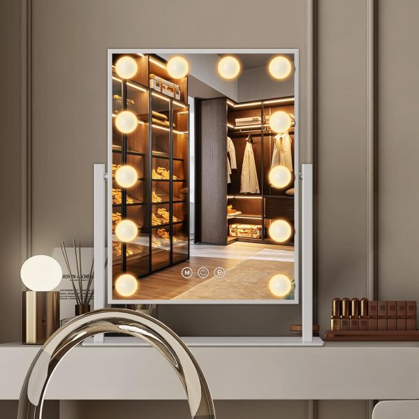 71QsCGbdkYL._AC_SL1500 Vanity Mirror with Lights 14" x 19", Lighted Makeup Mirror 12 Dimmable Bulb, Smart Touch Hollywood Vanity Mirror, 3 Color Temperature, White