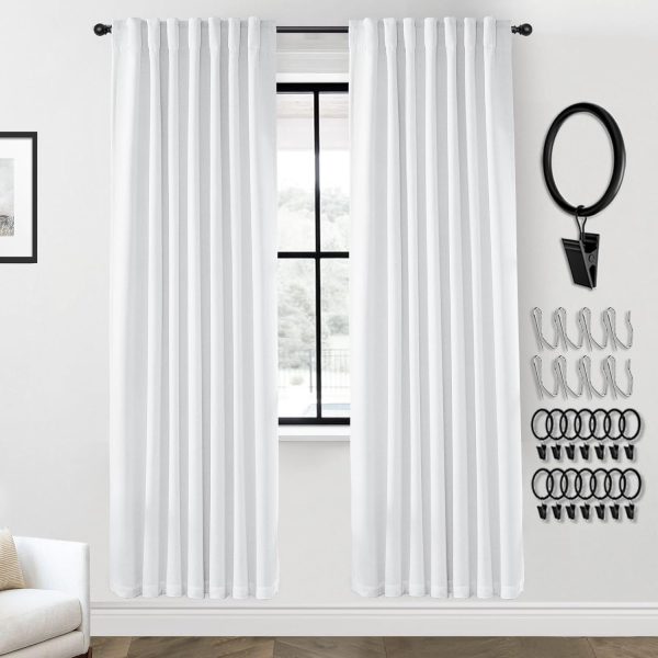108 Inch Long Blackout Curtains & Drapes for Track System Pleated with Hooks Rings 2 Panels Set,Linen Black Out Back Tab 9FT Ceiling to Floor Length Curtains for Living Room,Cream Ivory