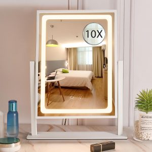 71RXh3o9RCL._AC_SL1500 Vanity Mirror with Lights, Hollywood Makeup Mirror with Lights, Touch Control, 3 Color Lighting Modes, Dimmable, Detachable 10X Magnification Mirror, 360° Rotation (16in, White)