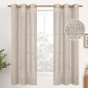 Natural Linen Curtains 63 Inch Length 2 Panels Bronze Grommet Linen Textured Short Window Drapes Light Filtering for Living Room Bedroom, 52 X 63 Inch