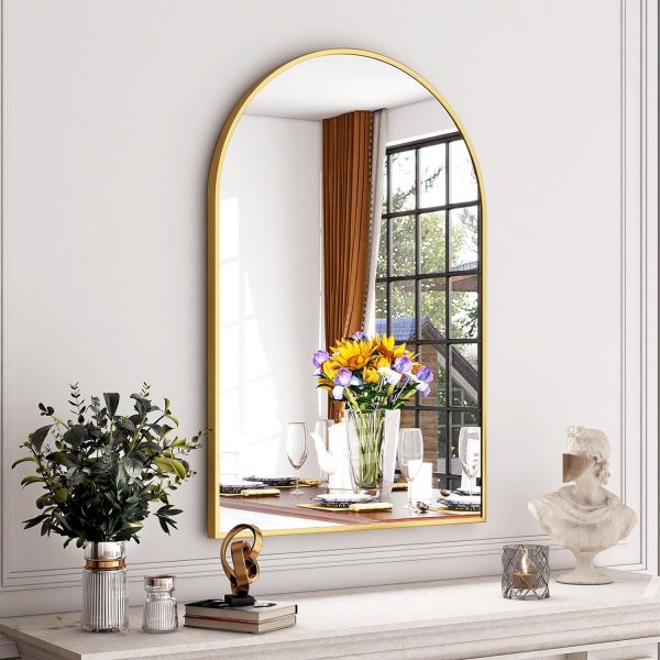 24"x36" Gold Arched Bathroom Mirror - Wall Mirror for Bathroom, Metal Frame Vanity Mirror, Dresser Mirror, Arch Decorative Mirrors for Living Room, Bedroom, Entryway, Mantle