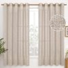 Natural Linen Curtains 63 Inch Length 2 Panels Bronze Grommet Linen Textured Short Window Drapes Light Filtering for Living Room Bedroom, 52 X 63 Inch