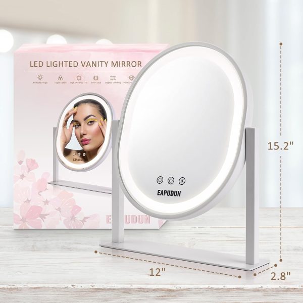 Oval Vanity Mirror with Lights 3 Colors Modes Hollywood Lighted Makeup Mirror with Smart Touch Control Brightness Adjustable & 360°Rotation