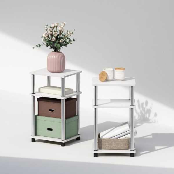 3-Tier Open Storage Nightstand, 1-Pack, Plastic Poles, Sonoma Oak/White