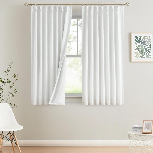 Natural Full Blackout Curtains Linen Blended Darkening Window Curtains 84 inch for Living Room Bedroom Thermal Insulated Pinch Pleat Drapes with Hooks 2 Panel 40"Wx84"L