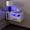 71TWP6QpzbL._AC_SL1500 Floating Nightstand with Charging Station and LED Lights, Floating Bedside Table with Drawers Wall Mounted Nightstands,for Bedroom Room, 21.3" x 11.8" x 10",White