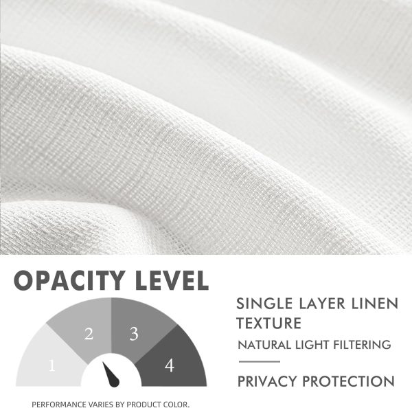 White Faux Linen Textured Curtains 72 Inch Length 2 Panels Set for Living Room Bedroom Privacy Casual Weave Farmhouse Burlap Semi Sheer Grommet Top Light Filtering Window Drapes, W37 x L72