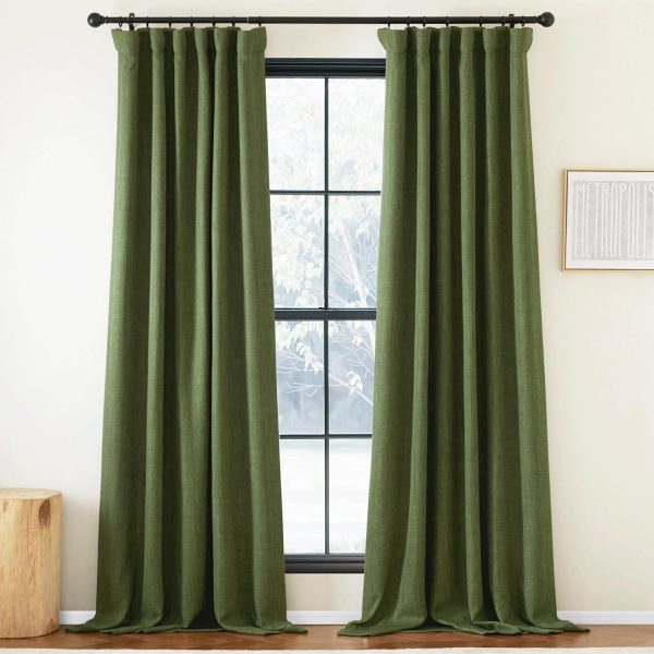 Faux Linen Curtains 90 inches Long for Doorway, Pinch Pleated Thick Room Darkening Window Treatments Noise Reducing Privacy for Living Room/Bedroom, Natural, W34 x L90, 2 Panels