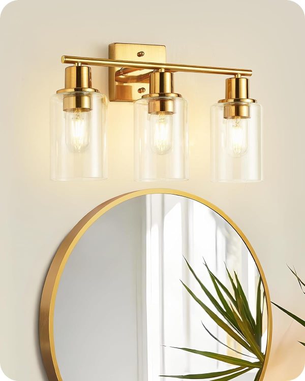71UtGBk6rpL._AC_SL1500 4-Light Black Bathroom Light Fixture, Vanity Light Over Mirror with Clear Glass Shade, Modern Sconce Wall Lighting with Metal Base, for Mirror Bedroom Powder Room Hallway, Black B04BD05