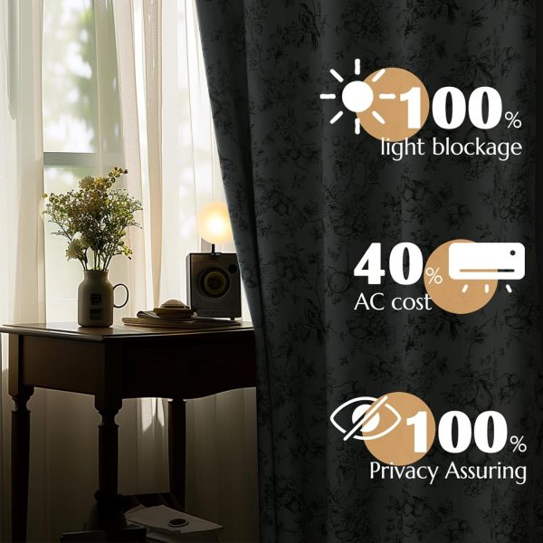 100% Blackout Floral Curtains 96 Inches Long, Printed Flower Sage Green Blackout Curtains for Bedroom Rod Pocket Back Tab Full Blackout Curtains Thermal Insulated Window Drapes, 2 Panels