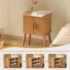 71Vg3kSC3KL._AC_SL1500 Mid Century Modern Nightstand, Bedside Table with Sliding Fluted Doors, End Tables Living Room with 2-Tier Storage Cabinet and Solid Wood Legs for Bedroom and Small Space, Brown