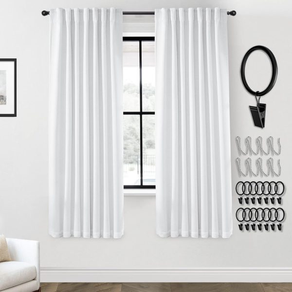 108 Inch Long Blackout Curtains & Drapes for Track System Pleated with Hooks Rings 2 Panels Set,Linen Black Out Back Tab 9FT Ceiling to Floor Length Curtains for Living Room,Cream Ivory