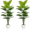 Set of 2 Artificial Monstera Deliciosa Plants in Pots, Fake Tropical Palm Tree with Greenery Leaves Stems, 28 Inch Artificial Cheese Plant for Home Bathroom, Office, Windowsill Decor