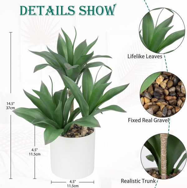 Large Artificial Succulent Plants Fake Three-Head Agave Succulent Plant Potted 15" Faux Plant in White Pot Succulent Aloe Plant Indoor for Desk Modern Home Office Living Room Table Shelf Decor