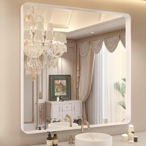 71WUIODK-5L._AC_SL1500 22x30 Inch Bronze Bathroom Mirror for Vanity, Brushed Bronze Metal Frame Mirror for Wall, Rounded Rectangle Bronze Frame Mirror with Tempered Glass, Anti-Rust (Horizontal/Vertical)