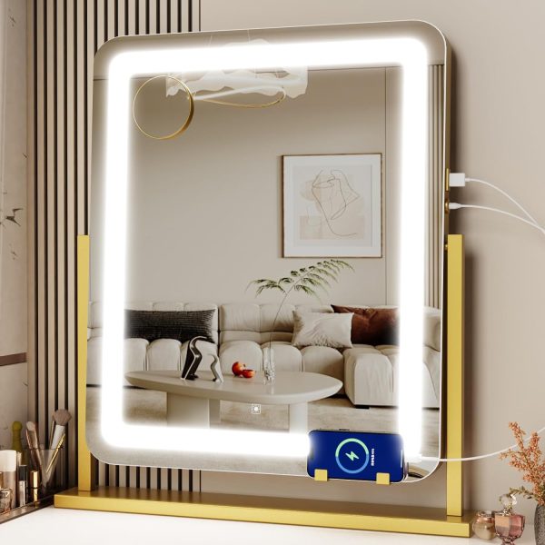 71Wo3aTe6tL._AC_SL1500 Makeup Vanity Mirror with Lights 15.2" Large LED Lighted Mirror, Hollywood Make Up Mirror with Lighting for Bedroom Tabletop, Smart Touch, Detachable 10X Magnification 360° Rotation, (White)