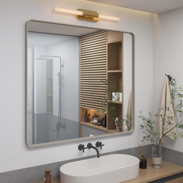 71WpD0xCerL._AC_SL1500 20x30 Silver Bathroom Mirror, Silver Wall Mirror for Vanity, Brushed Metal Framed Rectangle Mirror, Anti-Rust, Brushed Nickel,Shatterproof, Round Corners(Horizontally/Vertically)