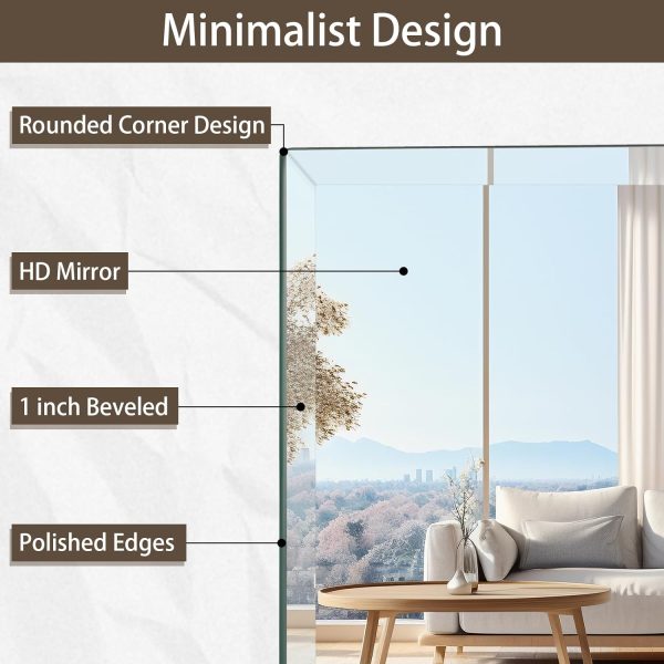 71WrLicN7hL._AC_SL1500 16x24 inch Beveled Bathroom Mirror, Rectangle Frameless Mirror, 1" Polished Beveled Edge Wall Mirror, Beveled Square Mirror for Bathroom, Living Room, Bedroom