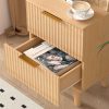 Wooden Nightstand with 2 Drawers, Small Bedside Table with Storage, Mid Century Modern End Side Table with Wood Fluted Drawers for Bedroom, Living Room（Natural）