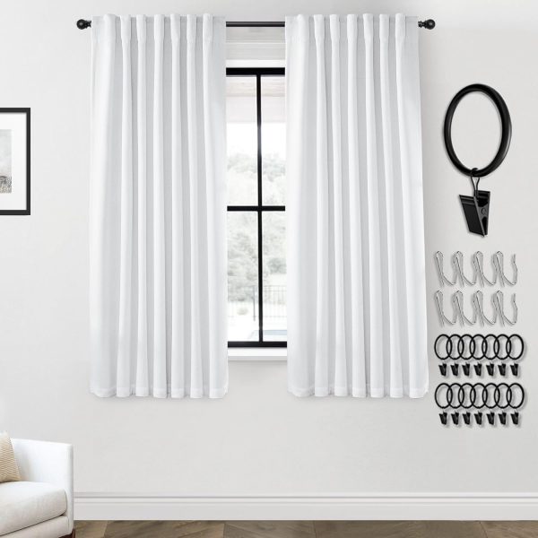 108 Inch Long Blackout Curtains & Drapes for Track System Pleated with Hooks Rings 2 Panels Set,Linen Black Out Back Tab 9FT Ceiling to Floor Length Curtains for Living Room,Cream Ivory
