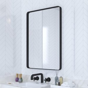 71XHeTGSfcL._AC_SL1500 Black Bathroom Mirror for Wall, 24 x 36 Inch Rounded Rectangle Metal Framed Bathroom Wall Vanity Mirror Farmhouse, 1/4-inch Shatterproof Glass | Ultra-Flush Hanging
