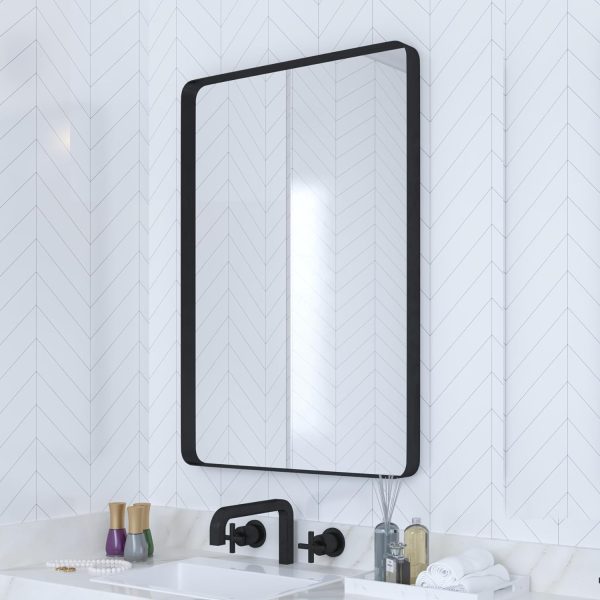 Black Bathroom Mirror for Wall, 24 x 36 Inch Rounded Rectangle Metal Framed Bathroom Wall Vanity Mirror Farmhouse, 1/4-inch Shatterproof Glass | Ultra-Flush Hanging