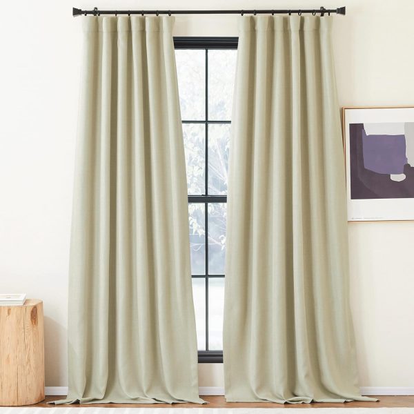 Faux Linen Curtains 90 inches Long for Doorway, Pinch Pleated Thick Room Darkening Window Treatments Noise Reducing Privacy for Living Room/Bedroom, Natural, W34 x L90, 2 Panels