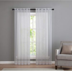 2 Pack: Basic Rod Pocket Sheer Voile Window Curtain Panels - Assorted Colors (White, 84 in. Long)
