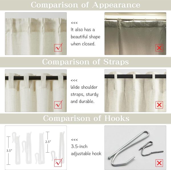 71YGd2D88wL._AC_SL1500 Pleated Linen Curtains 96 Inches Long for Living Room 2 Panel Set, Semi Sheer Pinch Pleat Back Tab Drapes with Hooks Neutral Boho Light Filtering Curtain for Bedroom Window 8 Ft W38xL96
