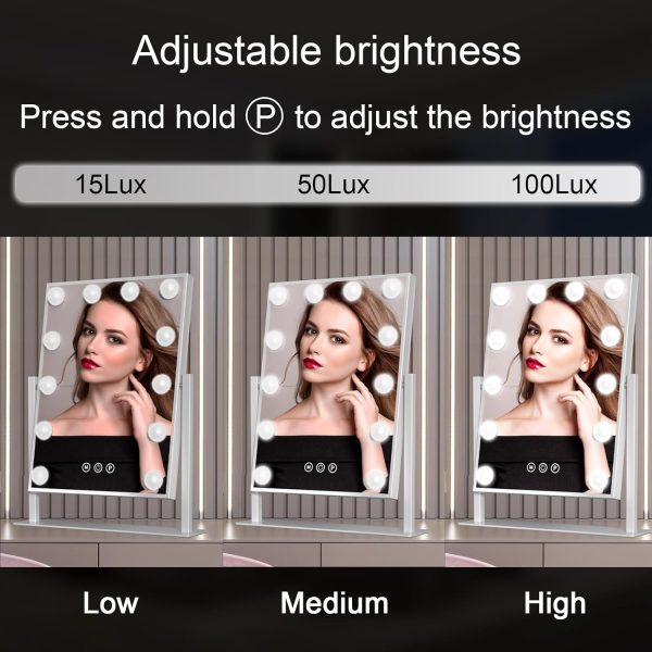 71YHTFhezFL._AC_SL1500 Vanity Mirror with Lights 14" x 19", Lighted Makeup Mirror 12 Dimmable Bulb, Smart Touch Hollywood Vanity Mirror, 3 Color Temperature, White