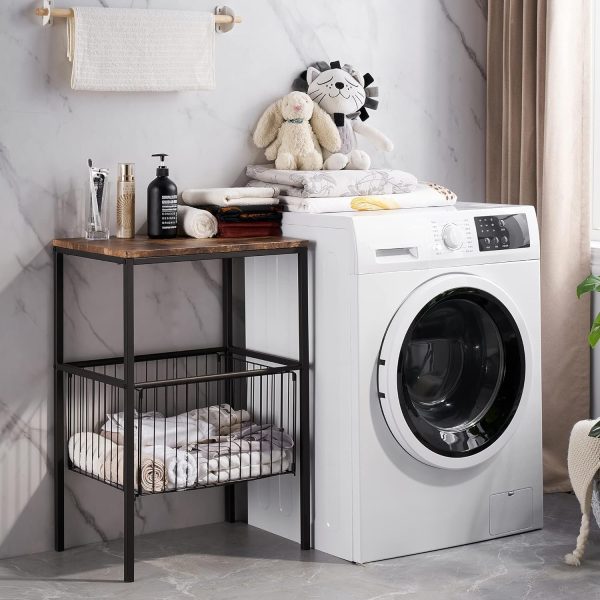 71YN7J5z18L._AC_SL1500 Tall Side End Table,Nightstands Shelf Storage Organizer with Versatile Metal Basket for Telephone Entryway/Living Room/Bedroom/Kitchen,31" H, 1 Set, Rustic Brown