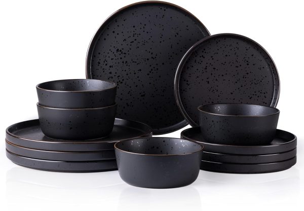 Ceramic Dinnerware Sets of 4, Modern Flat Stoneware Plates and Bowls Sets,Chip and Crack Resistant | Dishwasher & Microwave Safe Dishes Set,Scratch Resistant- Service for 4 (12pc)-Matte White