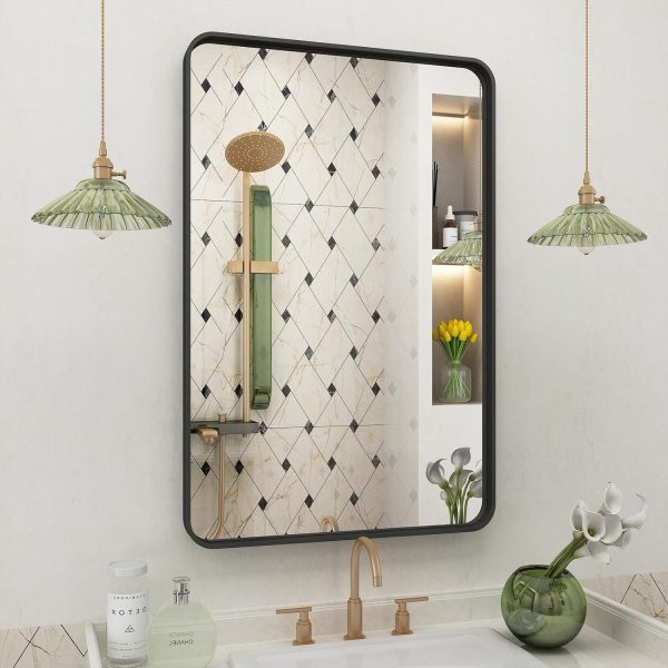 71Yt0fUX16L._AC_SL1500 20x30 Silver Bathroom Mirror, Silver Wall Mirror for Vanity, Brushed Metal Framed Rectangle Mirror, Anti-Rust, Brushed Nickel,Shatterproof, Round Corners(Horizontally/Vertically)