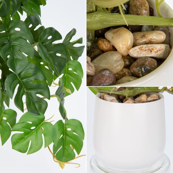 71YzODKWc-L._AC_SL1500 Fake Plants Indoor 8 Inch Artificial Monstera Leaves in Ceramic Pot - Faux Potted Tropical Palm Plant for Home Aesthetic Decor Living Room Shelf Office