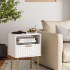 71Yzk4wsOiL._AC_SL1500 Nightstand,Fluted Bedside Table with Gold Frame,White Nightstand,Bedside Furniture, Modern Side Table with Drawer and Shelf for Bedroom,Living Room
