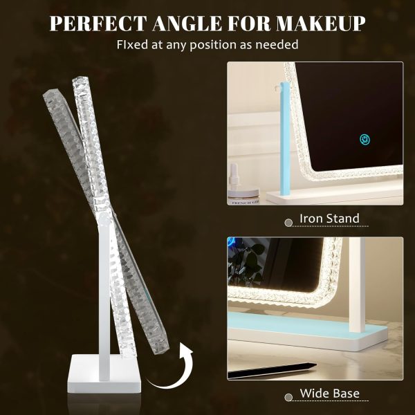 71Z21VQQn3L._AC_SL1500 Vanity Makeup Mirror with Lights, Lighted Make Up Mirror for Desk/Table, Rectangle Light Up Mirror with 3 Color Lighting Modes & Adjustable Brightness 13.6" x 16" (White)