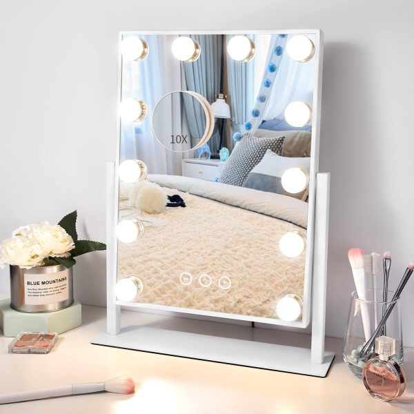 Vanity Mirror with Lights, Makeup Mirror with Lights,3 Color Lighting Modes Detachable 10X Magnification Mirror Touch Control,360°Rotation, White.