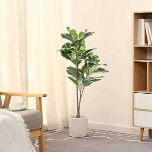 Artificial Rubber Tree Plant 43in Tall Faux Ficus Tree Potted Fake Tropical Decorative House Large Floor Artificial Plants for Home Office Store Room Decor