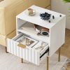 71ZicLQxTCL._AC_SL1500 Nightstand,Fluted Bedside Table with Gold Frame,White Nightstand,Bedside Furniture, Modern Side Table with Drawer and Shelf for Bedroom,Living Room