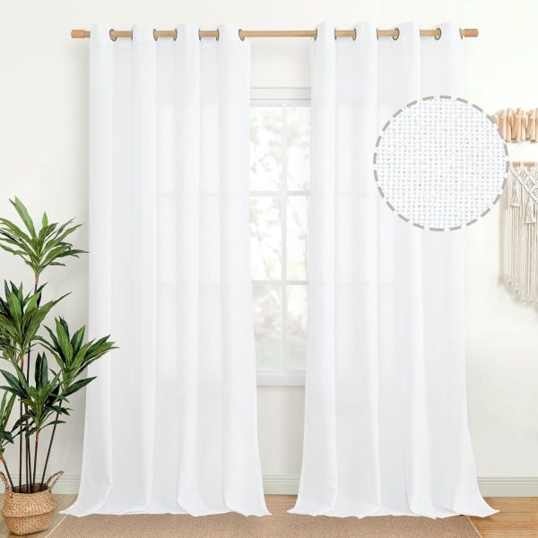Natural Linen Curtains 63 Inch Length 2 Panels Bronze Grommet Linen Textured Short Window Drapes Light Filtering for Living Room Bedroom, 52 X 63 Inch