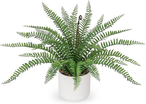 Faux Plant Indoor in Ceramic Pot 13" Artificial Potted Fern Fake House Plants for Desk Office Bathroom Garden Decoration
