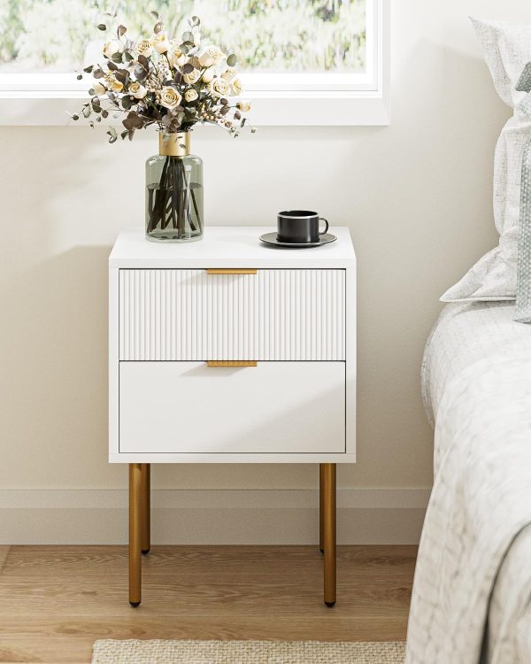 71_2-8YYadL._AC_SL1500 Nightstand with Charging Station,Small Bedside Table with Gold Frame,White Night Stand,Bedside Furniture,Side Table with Drawer and Shelf for Bedroom,Living Room,Stripe