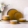 Ceramic Dinnerware Sets, 12 Pieces Amber Yellow Stoneware Dinnerware Set, Plates and Bowls Sets, Dishwasher & Microwave Safe | Service for 4