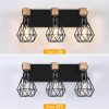 3-Light Farmhouse Bathroom Vanity Light Fixtures, Wood Bathroom Lighting Over Mirror, Black Vanity Lights with Metal Lampshade, Vintage Wall Light Fixtures for Bedroom, Living Room, Hallway