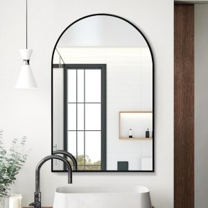 Arched Wall Mirror 20x30 Inch, Black Arch-top Bathroom Vanity Wall Mounted Mirror, Bedroom Modern Black Metal Framed Mirror