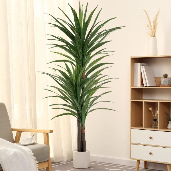 Dracaena Indoor Plant 4ft Tall Faux Plant Indoor Large Fake Plants Potted Yucca Tree Tropical Floor Plant Artificial Silk Palm Trees for Home Office Store Decor Housewarming Gift