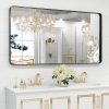 71bJtmUeLtL._AC_SL1500 22x30 Inch Bronze Bathroom Mirror for Vanity, Brushed Bronze Metal Frame Mirror for Wall, Rounded Rectangle Bronze Frame Mirror with Tempered Glass, Anti-Rust (Horizontal/Vertical)