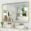 71bnTSScMDL._AC_SL1500 22x30 Inch Bronze Bathroom Mirror for Vanity, Brushed Bronze Metal Frame Mirror for Wall, Rounded Rectangle Bronze Frame Mirror with Tempered Glass, Anti-Rust (Horizontal/Vertical)